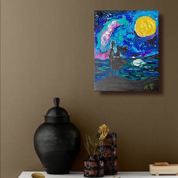 Couple in Love Painting Love Story Original Art Acrylic Small Canvas 10x8 Lovers - Picture 6 of 10